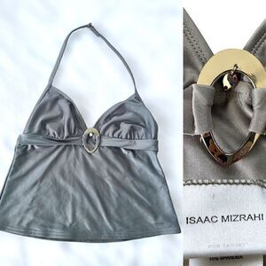 Isaac Mizrahi Silver Medallion Embellished bikini Tankini top Size L